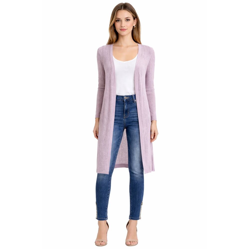 White House Black Market Open Front Knit Cardigan Duster Lavender EUC Size XS